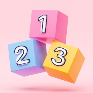 3 cubos con los números 1, 2 y 3