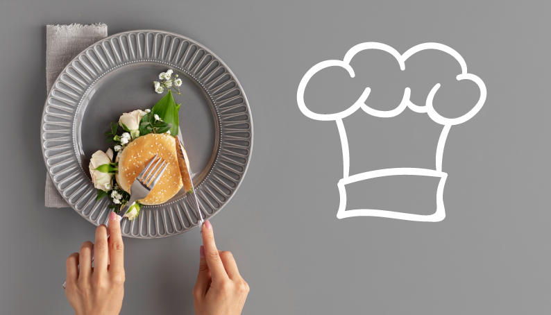 Cocinando1 imagen de un plato de comida con el icono de un gorro de cocina