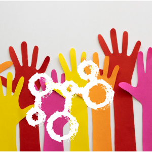 Imagen con manos alzadas e icono de conexión